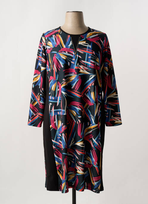 Robe mi-longue imprimé fantaisie manches longues noir FRANCE RIVOIRE femme