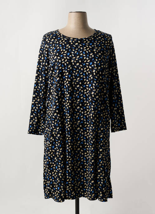 Robe mi-longue imprimé fantaisie manches longues noir FRANCE RIVOIRE femme
