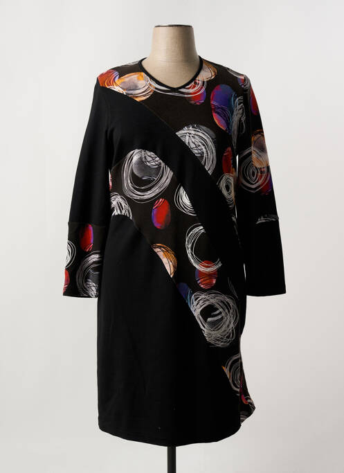 Robe mi-longue imprimé fantaisie manches longues noir GRIFFON femme