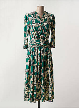 Robe longue imprimé fantaisie manches 3/4 vert LONKEL femme