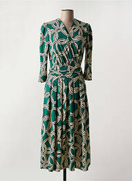 Robe longue imprimé fantaisie manches 3/4 vert LONKEL femme