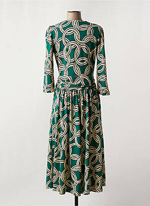 Robe longue imprimé fantaisie manches 3/4 vert LONKEL femme