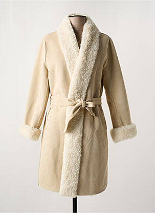 Manteau long coupe cintrée sans capuche beige K-DESIGN femme