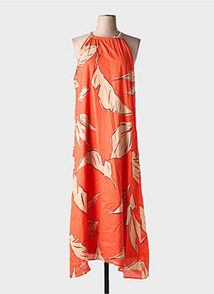 Robe longue imprimé fantaisie fines bretelles orange GRACE & MILA femme