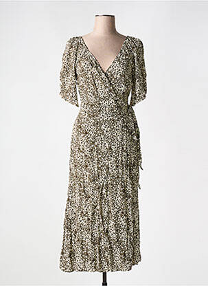 Robe mi-longue coupe fluide manches courtes vert GRACE & MILA femme