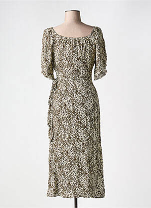 Robe mi-longue coupe fluide manches courtes vert GRACE & MILA femme