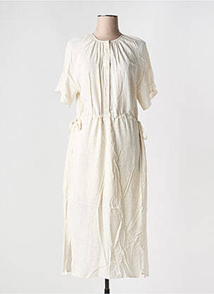 Robe longue manches courtes manches courtes beige YAYA femme