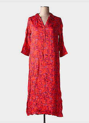 Robe longue imprimé fantaisie manches 3/4 rouge DIPLODOCUS femme
