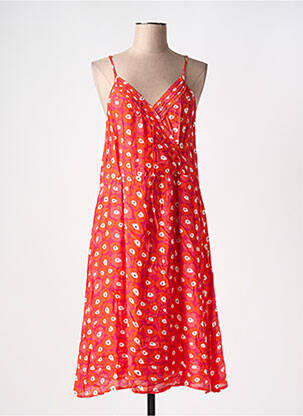 Robe mi-longue imprimé fleurs fines bretelles orange DIPLODOCUS femme