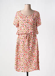 Robe mi-longue imprimé fleurs manches courtes rose DIPLODOCUS femme