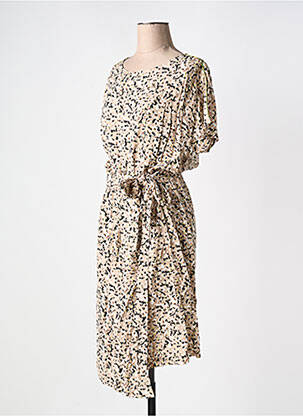 Robe mi-longue imprimé fantaisie manches courtes beige MEXX femme
