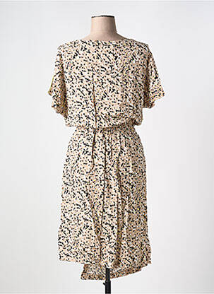 Robe mi-longue imprimé fantaisie manches courtes beige MEXX femme