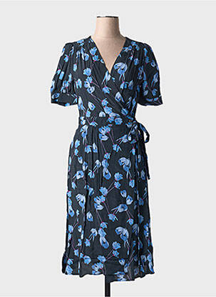 Robe mi-longue imprimé fleurs manches courtes bleu LA PETITE ETOILE femme