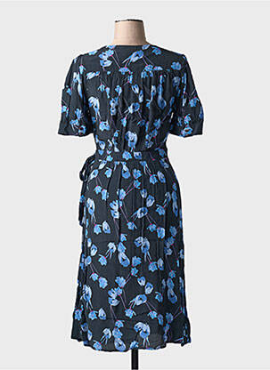 Robe mi-longue imprimé fleurs manches courtes bleu LA PETITE ETOILE femme