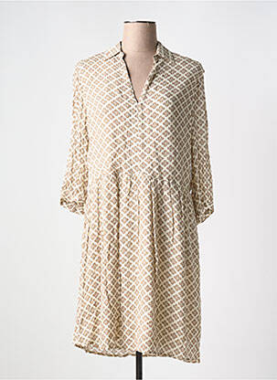 Robe mi-longue coupe fluide manches 3/4 beige YAYA femme