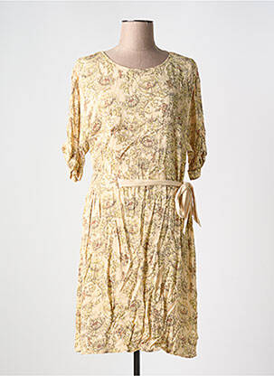 Robe mi-longue manches 3/4 manches 3/4 beige YAYA femme