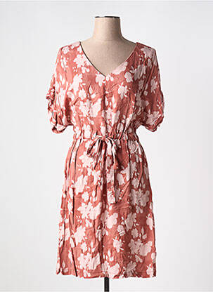 Robe mi-longue coupe fluide manches courtes rose YAYA femme