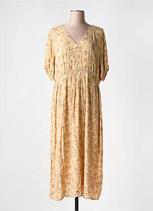 Robe longue imprimé fantaisie manches courtes beige YAYA femme
