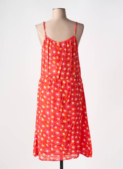 Robe mi-longue imprimé fleurs fines bretelles orange DIPLODOCUS femme