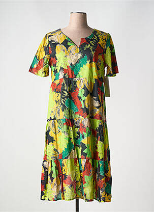 Robe mi-longue imprimé fleurs manches courtes vert AGATHE & LOUISE femme