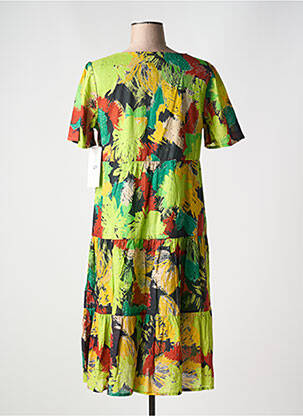 Robe mi-longue imprimé fleurs manches courtes vert AGATHE & LOUISE femme