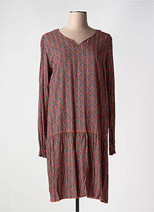Robe mi-longue coupe fluide manches longues orange THALASSA femme
