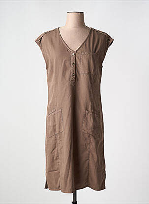 Robe mi-longue manches courtes manches courtes marron AGATHE & LOUISE femme