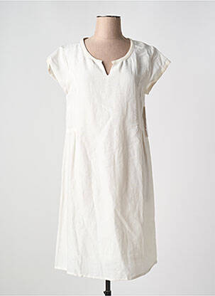 Robe mi-longue tissage crêpe manches courtes beige AGATHE & LOUISE femme