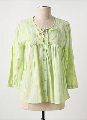 Blouse tissage popeline manches 3/4 vert AGATHE & LOUISE femme