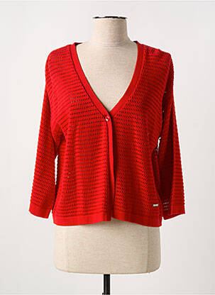 Gilet manches longues maille ajourée rouge AGATHE & LOUISE femme