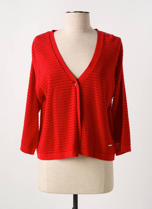 Gilet manches longues maille ajourée rouge AGATHE & LOUISE femme