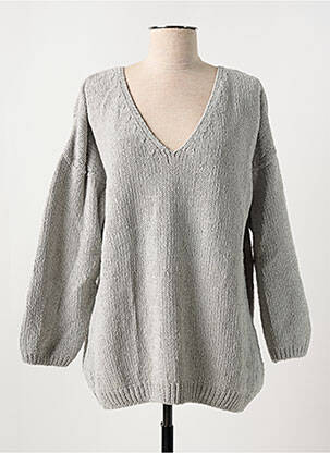 Pull col v manches longues gris POLES femme