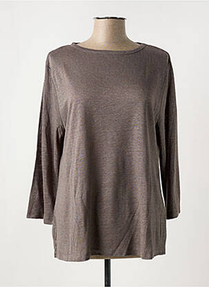 Pull tissage chiné manches 3/4 marron ALLUDE femme