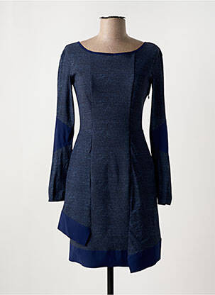 Robe mi-longue imprimé fantaisie manches longues bleu ALMA LIBRE femme