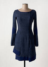 Robe mi-longue imprimé fantaisie manches longues bleu ALMA LIBRE femme