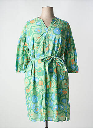 Robe mi-longue imprimé fleurs manches 3/4 vert TRIANGLE femme