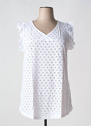 T-shirt col v manches courtes blanc SHEEGO femme