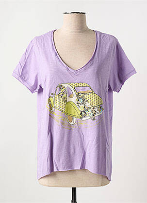 T-shirt sérigraphie floquée manches courtes violet STORIATIPIC femme