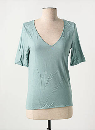 T-shirt col v manches courtes vert MAJESTIC FILATURES femme
