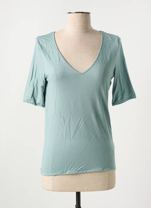 T-shirt col v manches courtes vert MAJESTIC FILATURES femme