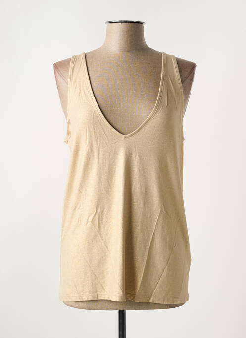 Débardeur col v sans manche marron MAJESTIC FILATURES femme