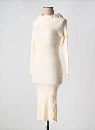 Robe pull coupe cintrée manches longues beige ROSY DAYS femme