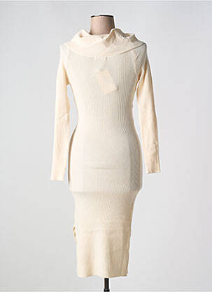 Robe pull coupe cintrée manches longues beige ROSY DAYS femme