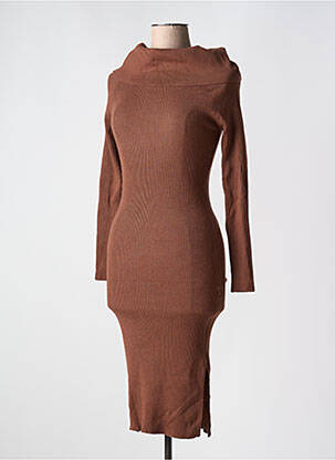 Robe pull coupe cintrée manches longues marron ROSY DAYS femme