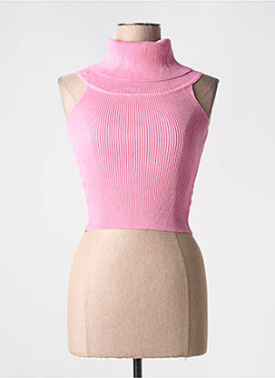 Pull col roulé coupe cintrée sans manche rose FEELOOK femme