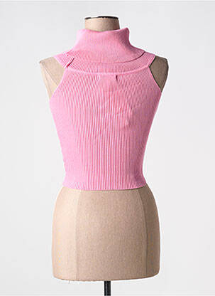 Pull col roulé coupe cintrée sans manche rose FEELOOK femme