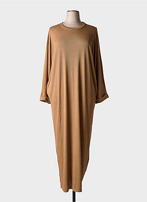 Robe mi-longue manches longues manches longues marron TENDANCE UNIQUE femme
