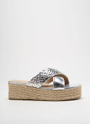 Espadrilles tissage satiné talon de 4 à 6cm argent CASSIS femme