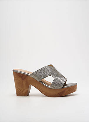 Mules/sabots tissage satiné talon de 7 à 9cm argent CASSIS femme
