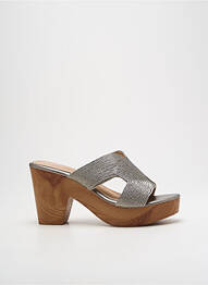 Mules/sabots tissage satiné talon de 7 à 9cm argent CASSIS femme